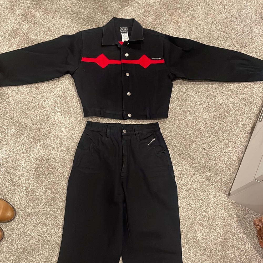 Western Ethics black jeans and jacket with red detail.New condition.